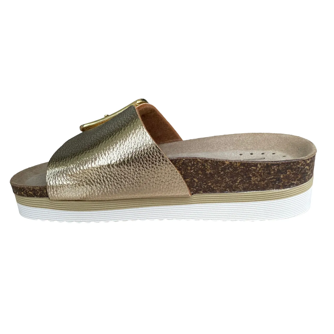 Goldstar women's slipper leather insole with golden buckle GS4836 platinum