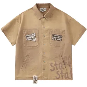 Hyde Park Cash Only Staff Work Shirt (Khaki W/ Blue Heart)