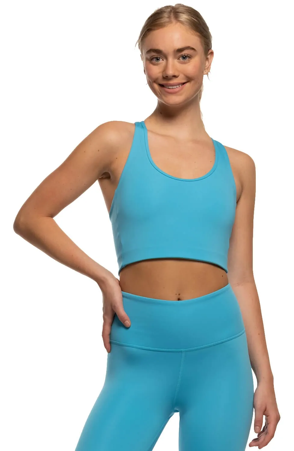 Indy Longline Racerback Sports Bra - Cyan Blue