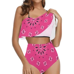 Innuendos of Pink bandana High Waisted Ruffle Bikini Set