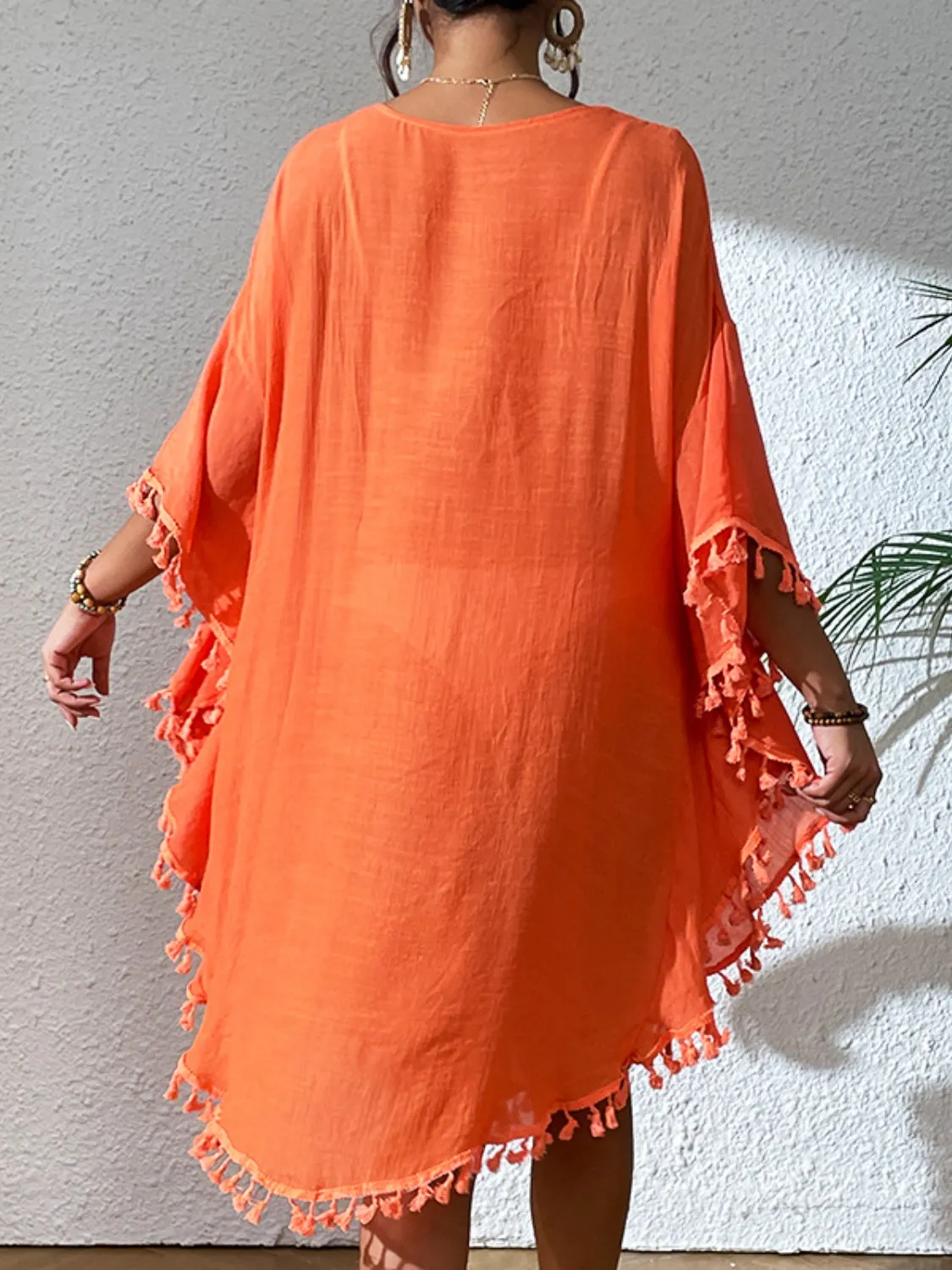 Kleid zum Überziehen im Sunset Vacation-Stil mit Quastenausschnitt und U-Ausschnitt