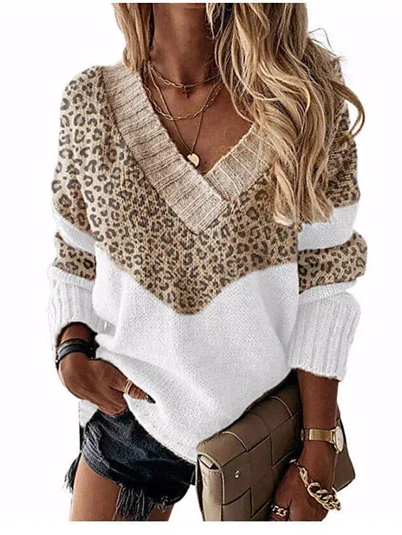 Leopard Print Sleeveless Women's Shirt Blouse with V Neckline