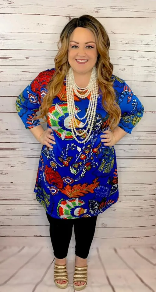 M-L * Blue Floral Flutter Tunic