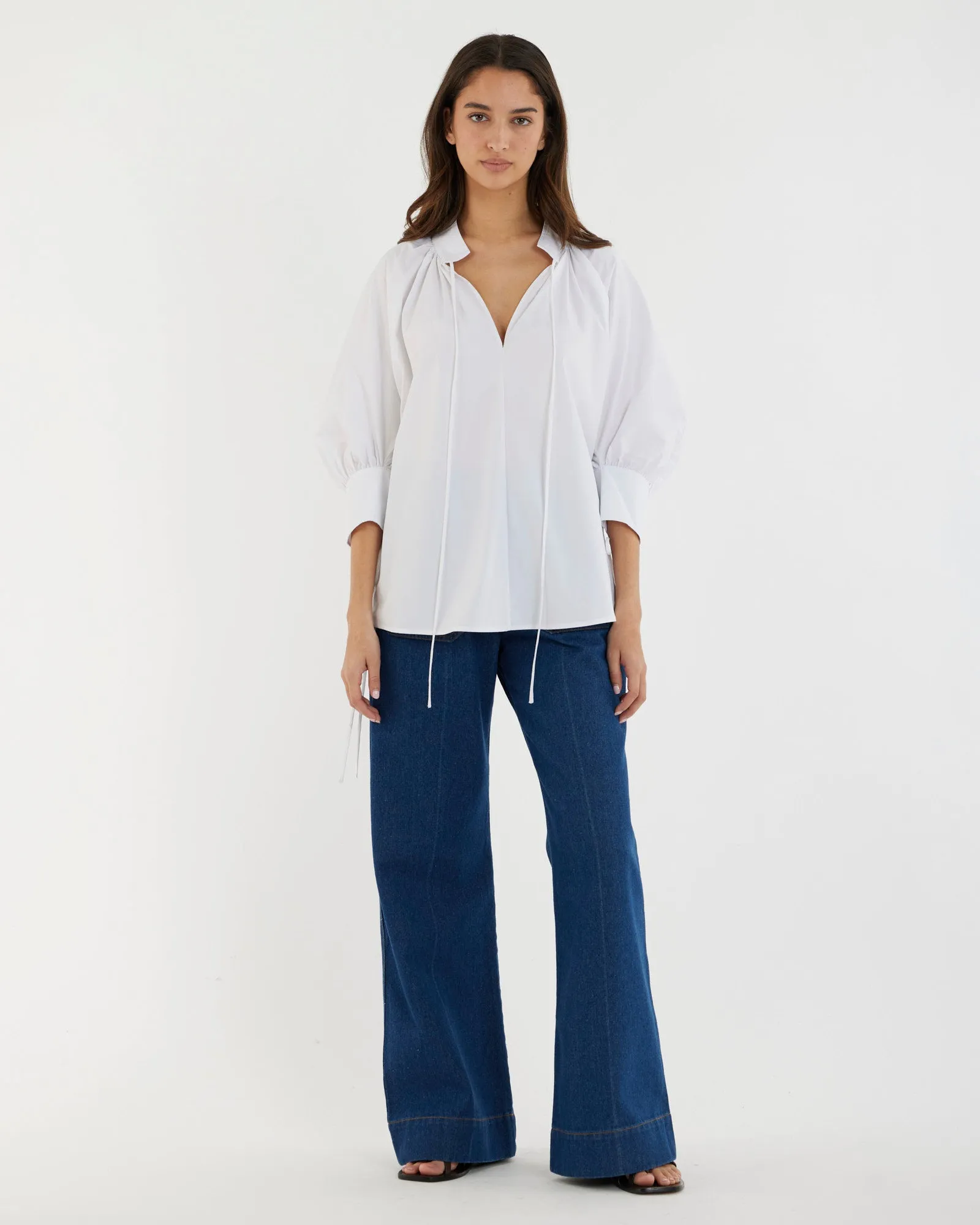 Marie Poplin Tie Blouse - White