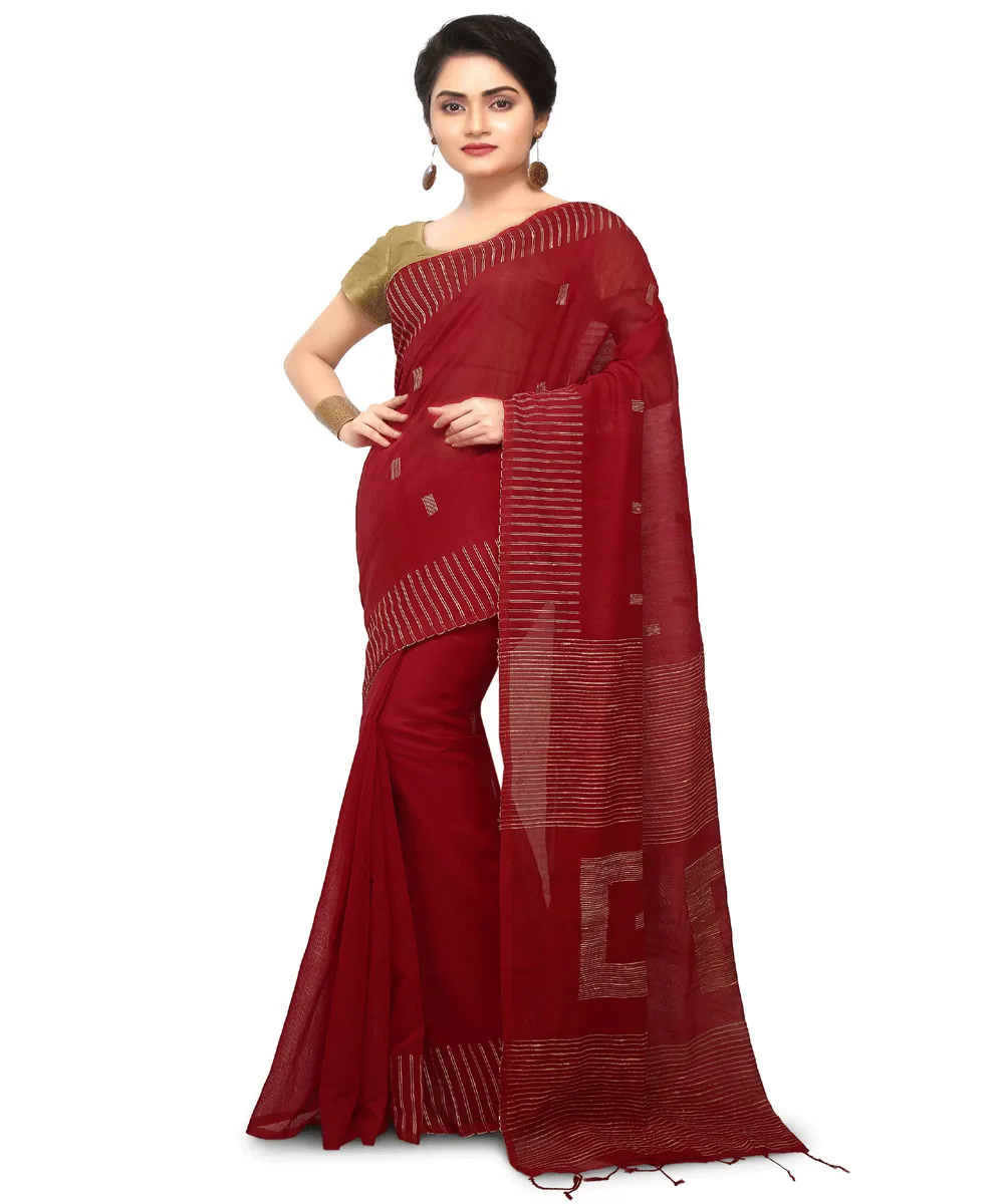 Maroon Bengal Handwoven Saree