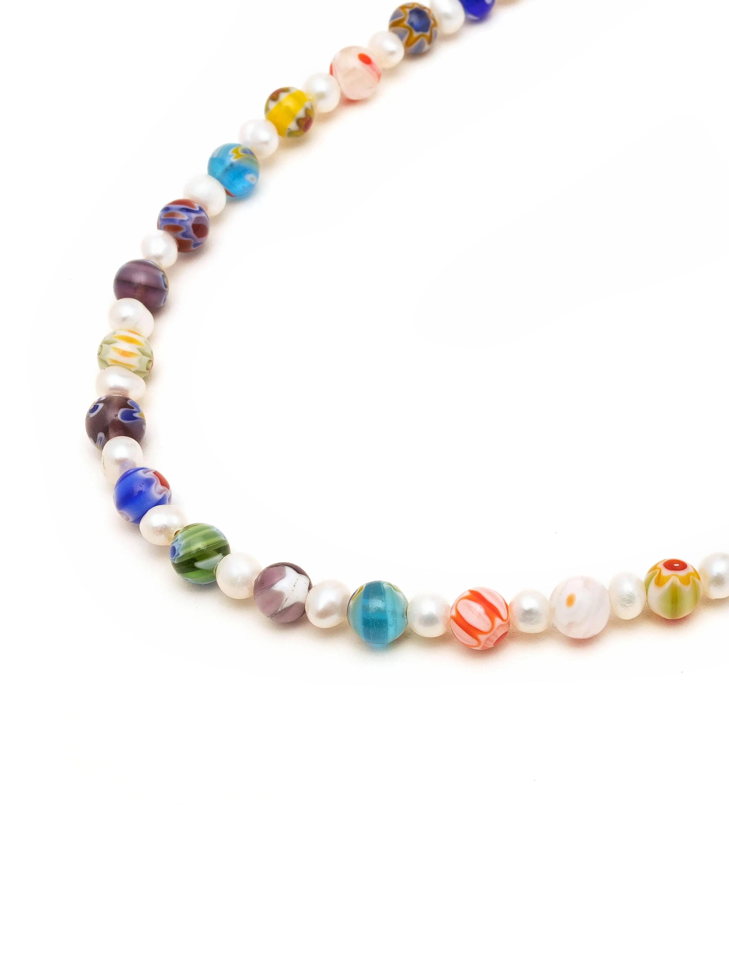 Men's Pearl Necklace with Hand-Painted Glass Beads