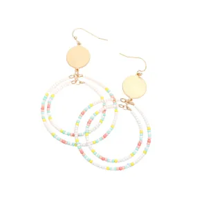 Metal Disc Seed Bead Double Open Circle Link Dangle Earrings