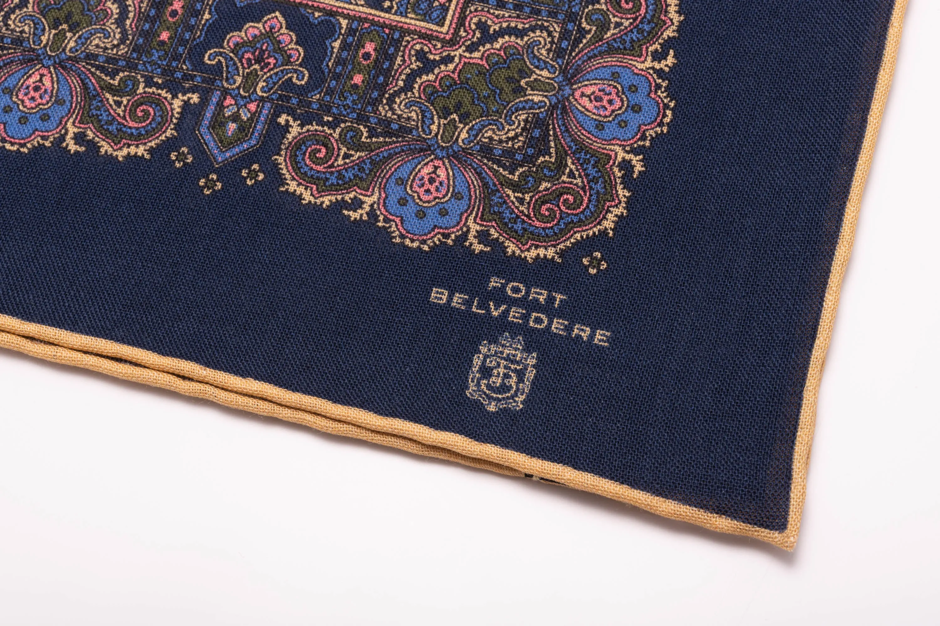 Navy Blue Paisley Silk Wool Pocket Square