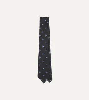 Navy Blue Pennant Motif Silk Tipped Tie