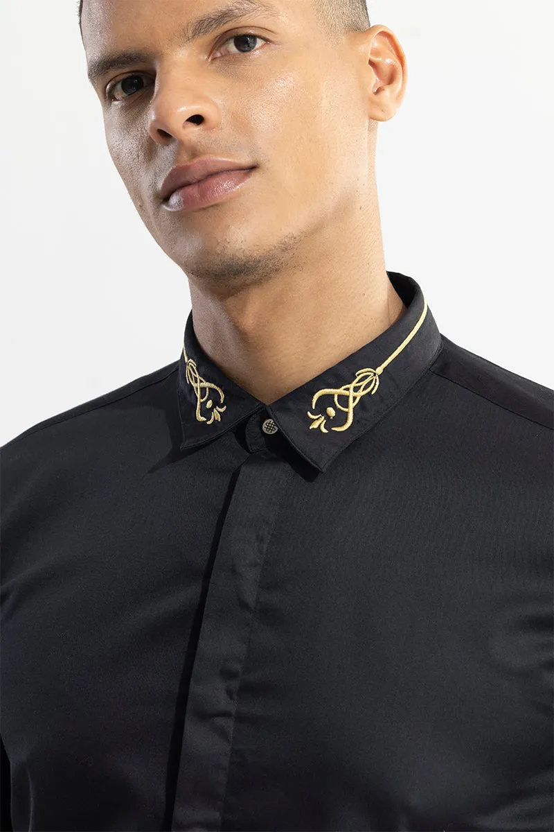 Ornament Embroidered Black Shirt