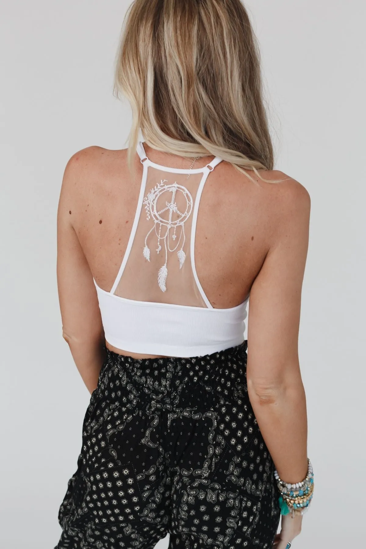 Peace Dreamcatcher Tattoo Bralette - White