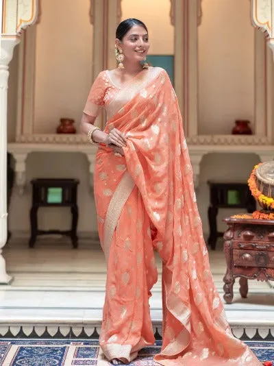 Peach Banarasi Khadi Georgette Saree