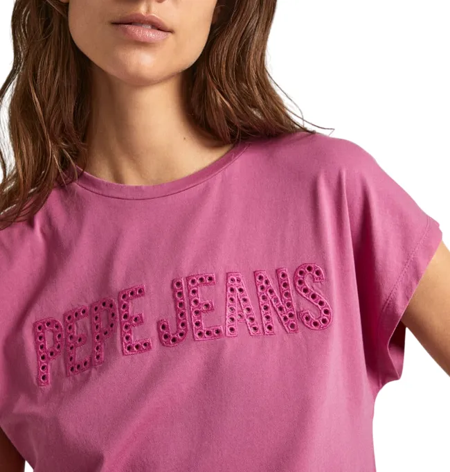 Pepe Jeans short sleeve t-shirt with Lilith embroidered logo PL505837 363 pink