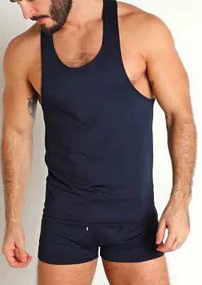 Pique Mesh Performance Workout Tank Top (Navy)