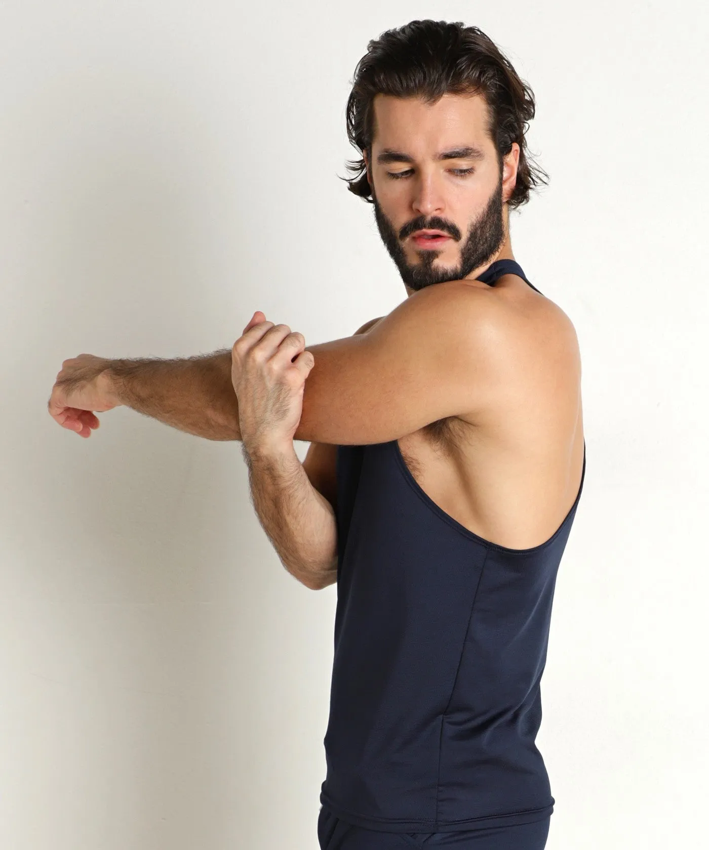 Pique Mesh Performance Workout Tank Top (Navy)