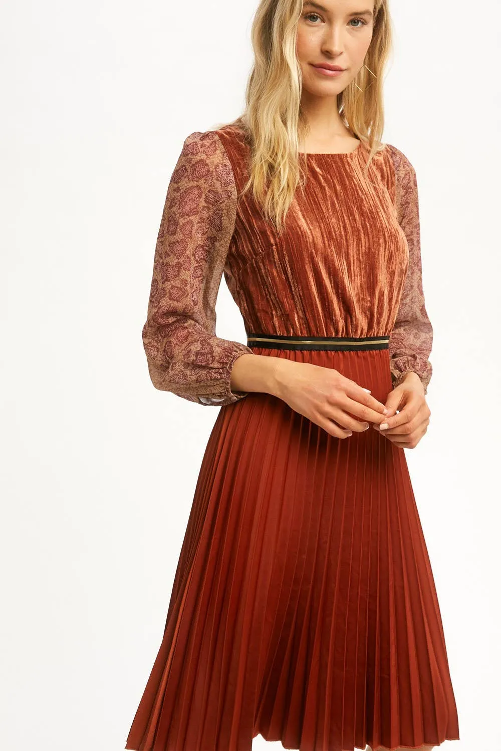 Pleated Dress: Chili