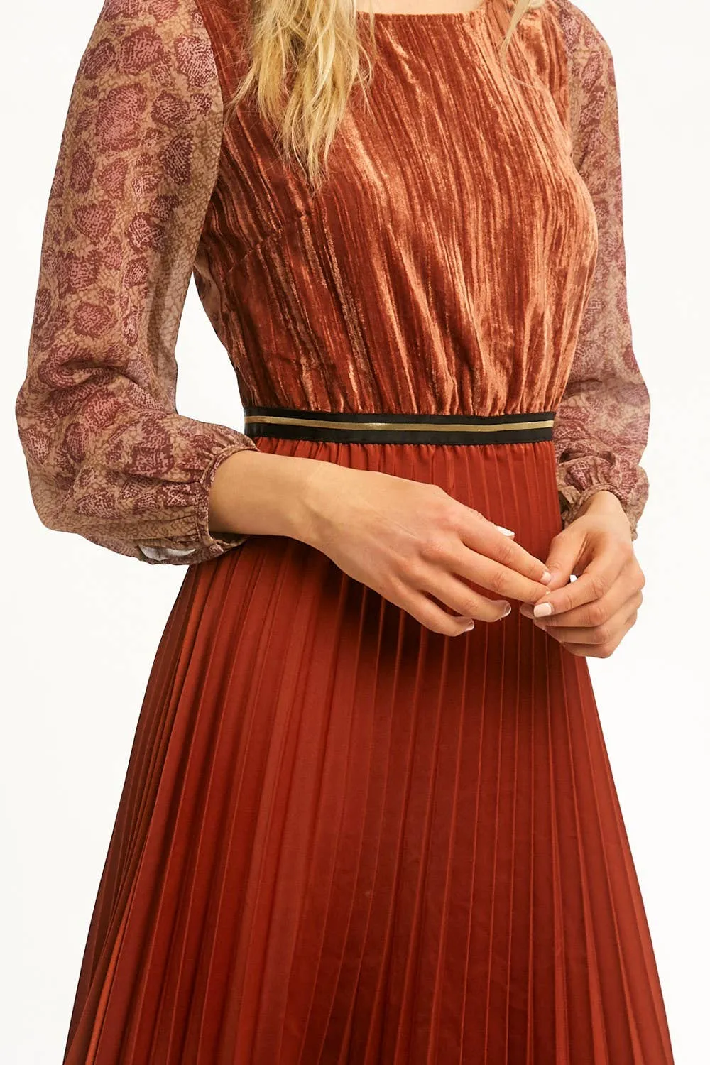 Pleated Dress: Chili