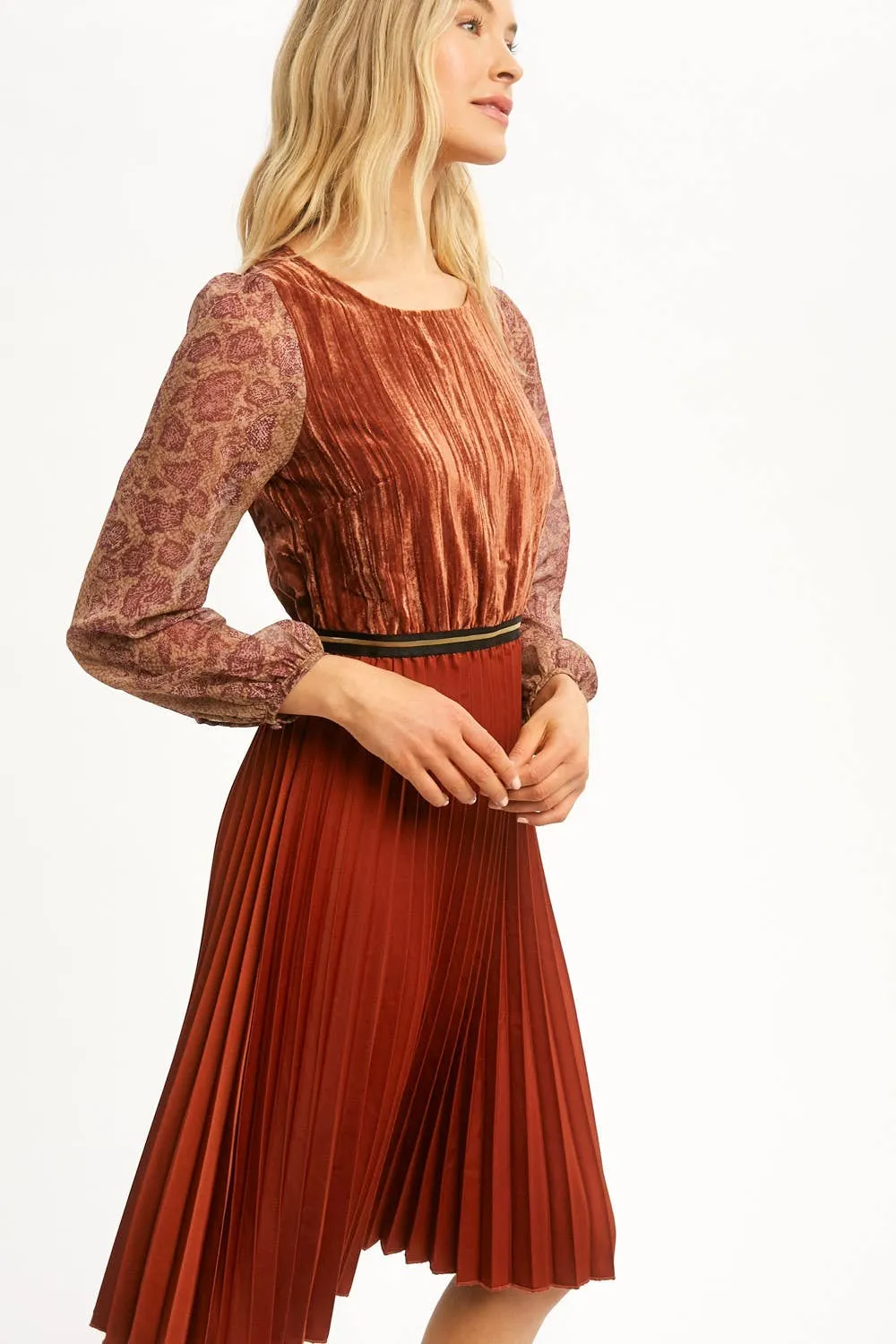 Pleated Dress: Chili