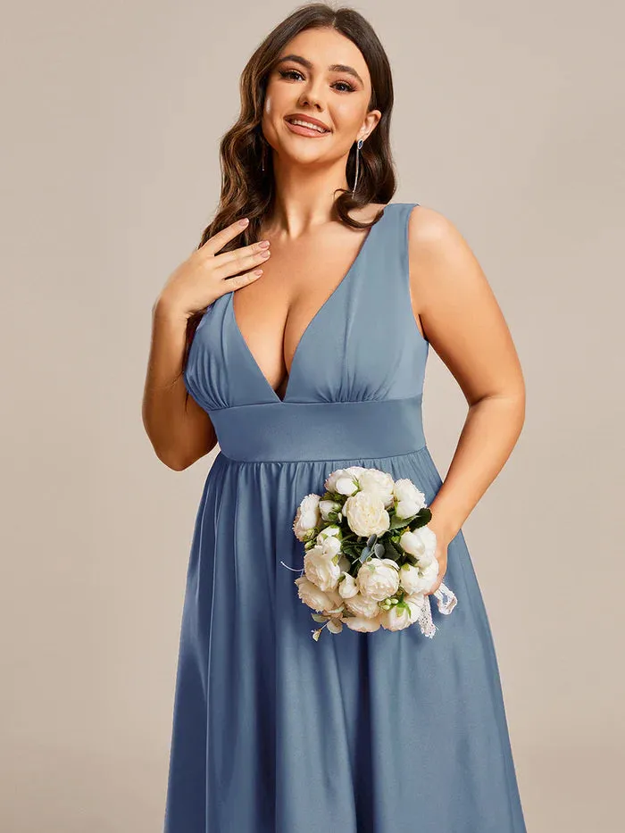 Plus High Low Deep V Neck Sleeveless Plus Size Evening Dress