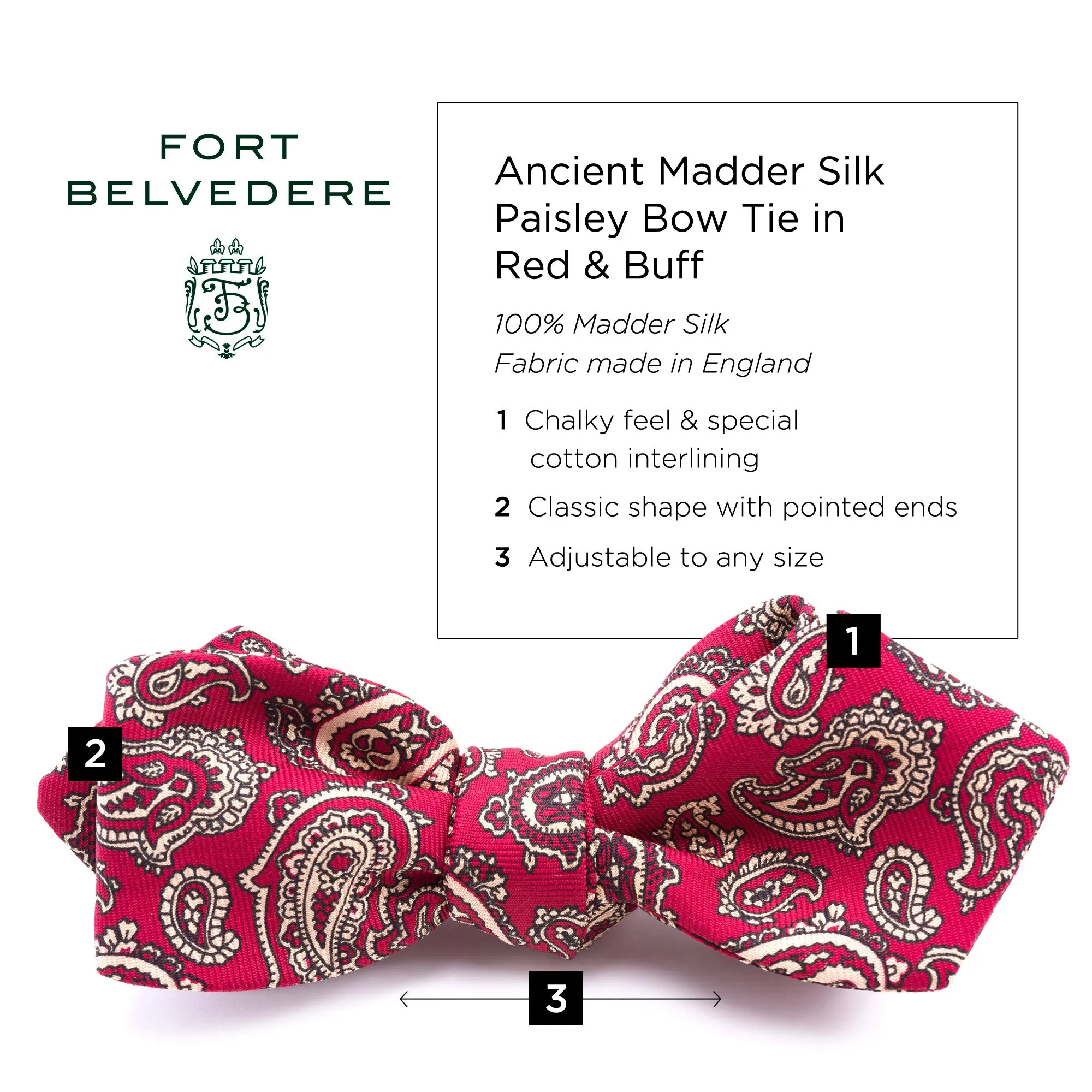 Poppy Red Paisley Ancient Madder Silk Bow Tie