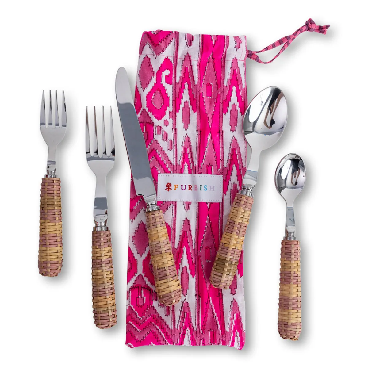 Rattan Cutlery S/5 - Pink