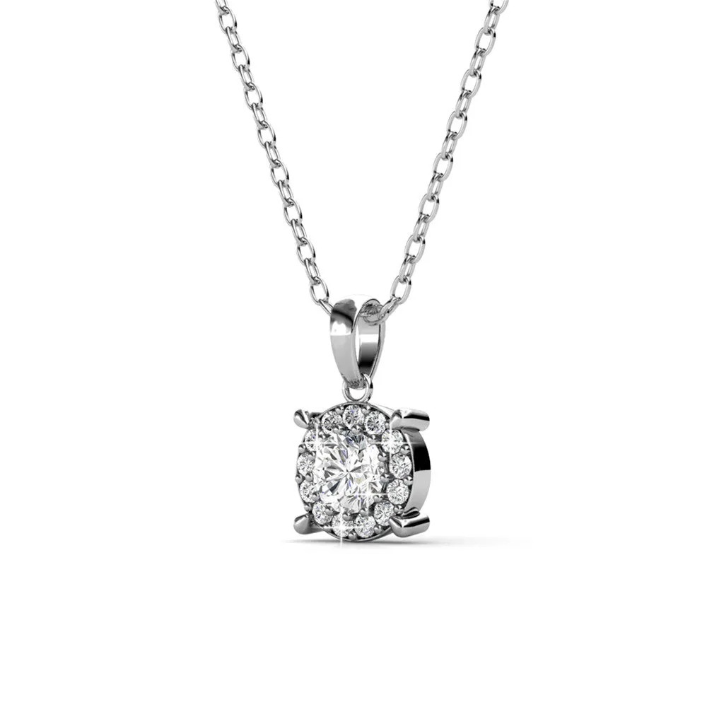 Raylee Brilliant 18k White Gold Plated Halo Pendant Necklace with Swarovski Crystals