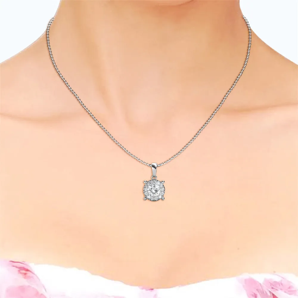 Raylee Brilliant 18k White Gold Plated Halo Pendant Necklace with Swarovski Crystals