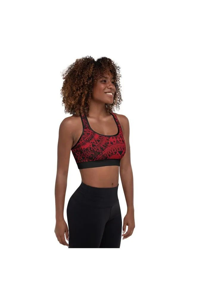 Red & Black Mandala Padded Sports Bra