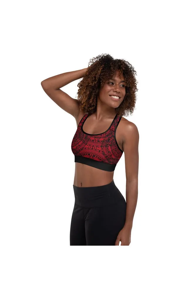 Red & Black Mandala Padded Sports Bra