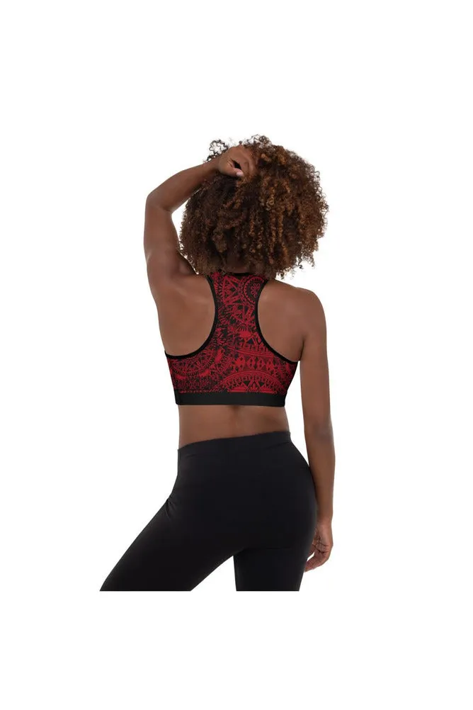 Red & Black Mandala Padded Sports Bra