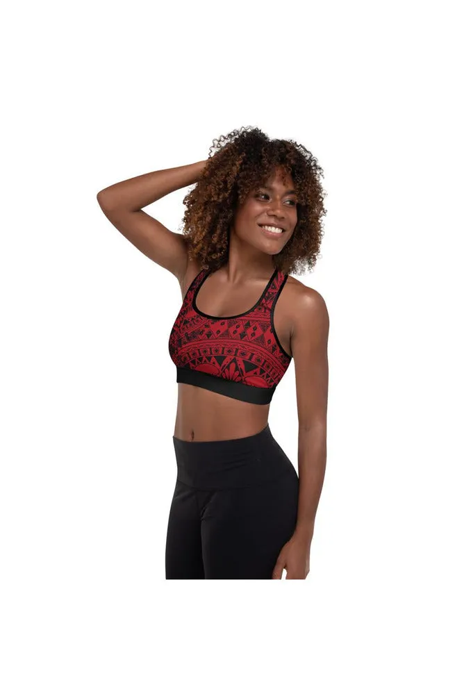 Red & Black Mandala Padded Sports Bra