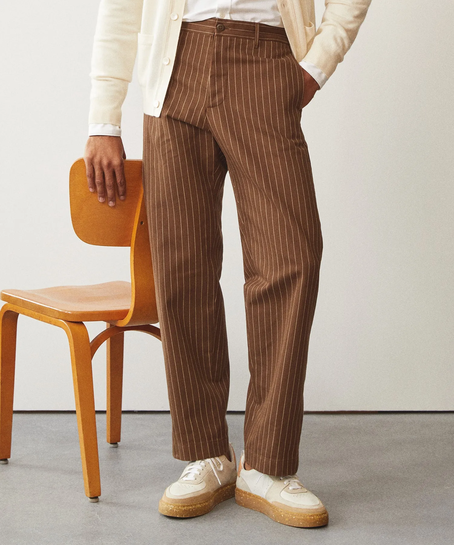 Relaxed Fit Chino in Brown Pinstripe