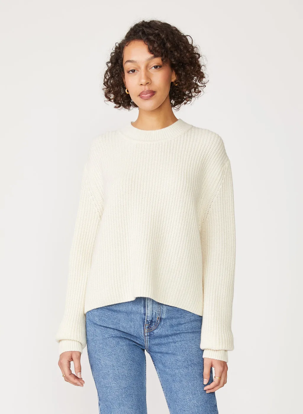 Ribbed Cashmere Tall Collar Sweater in Cream