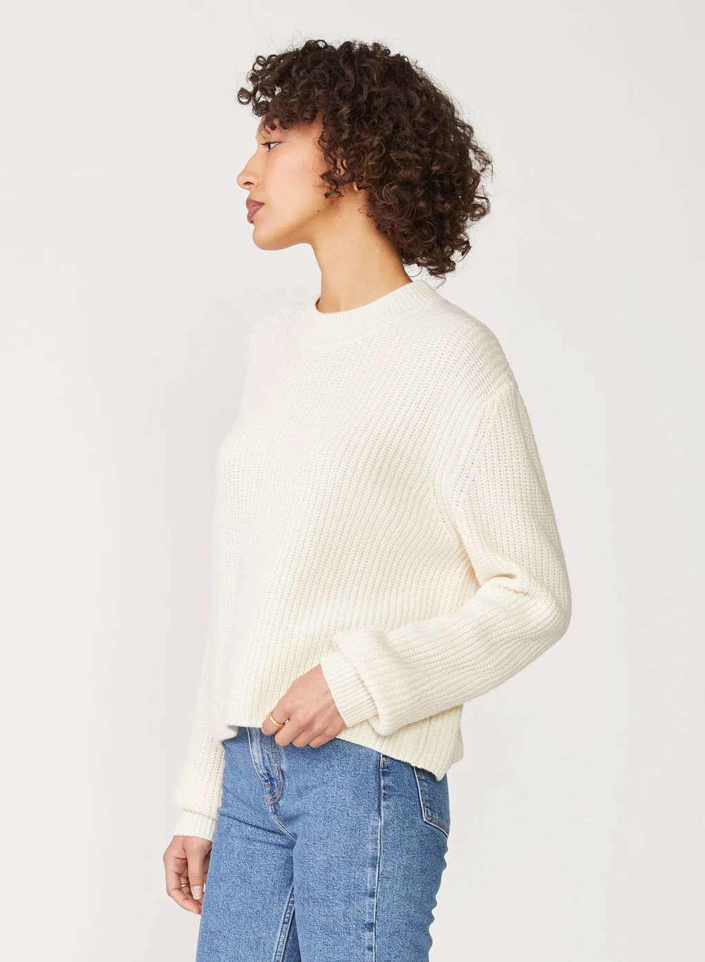 Ribbed Cashmere Tall Collar Sweater in Cream