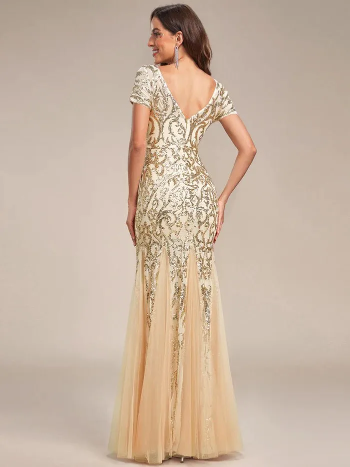 Round Neck Mermaid Sequin & Mesh Evening Dresses