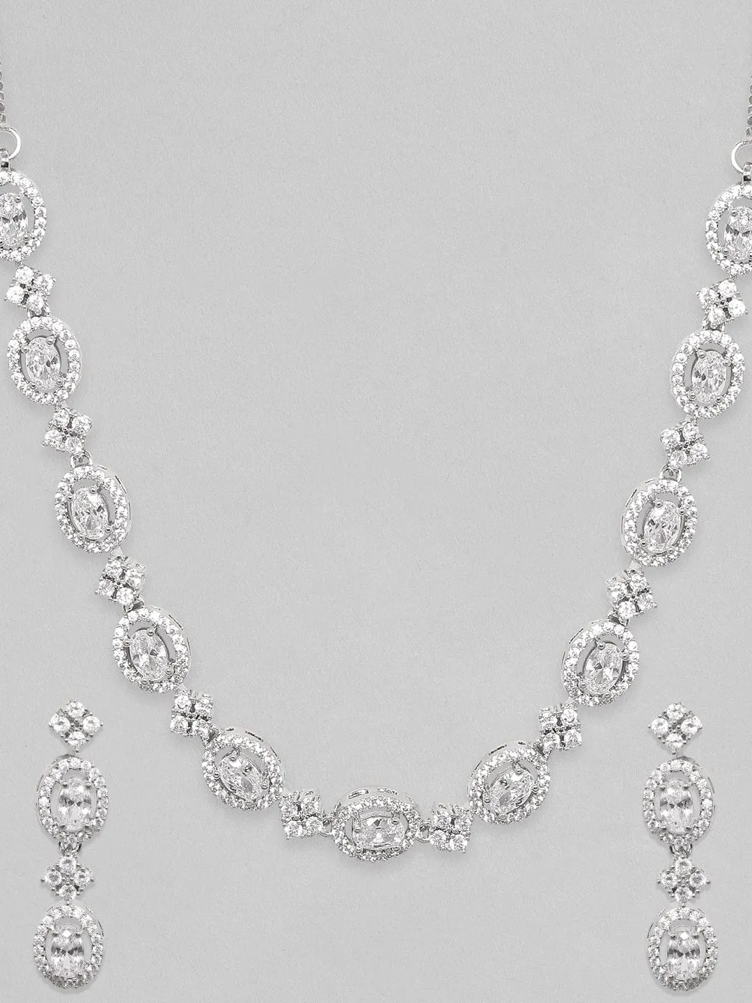 Rubans Rhodium Plated Zircon Studded Necklace Set