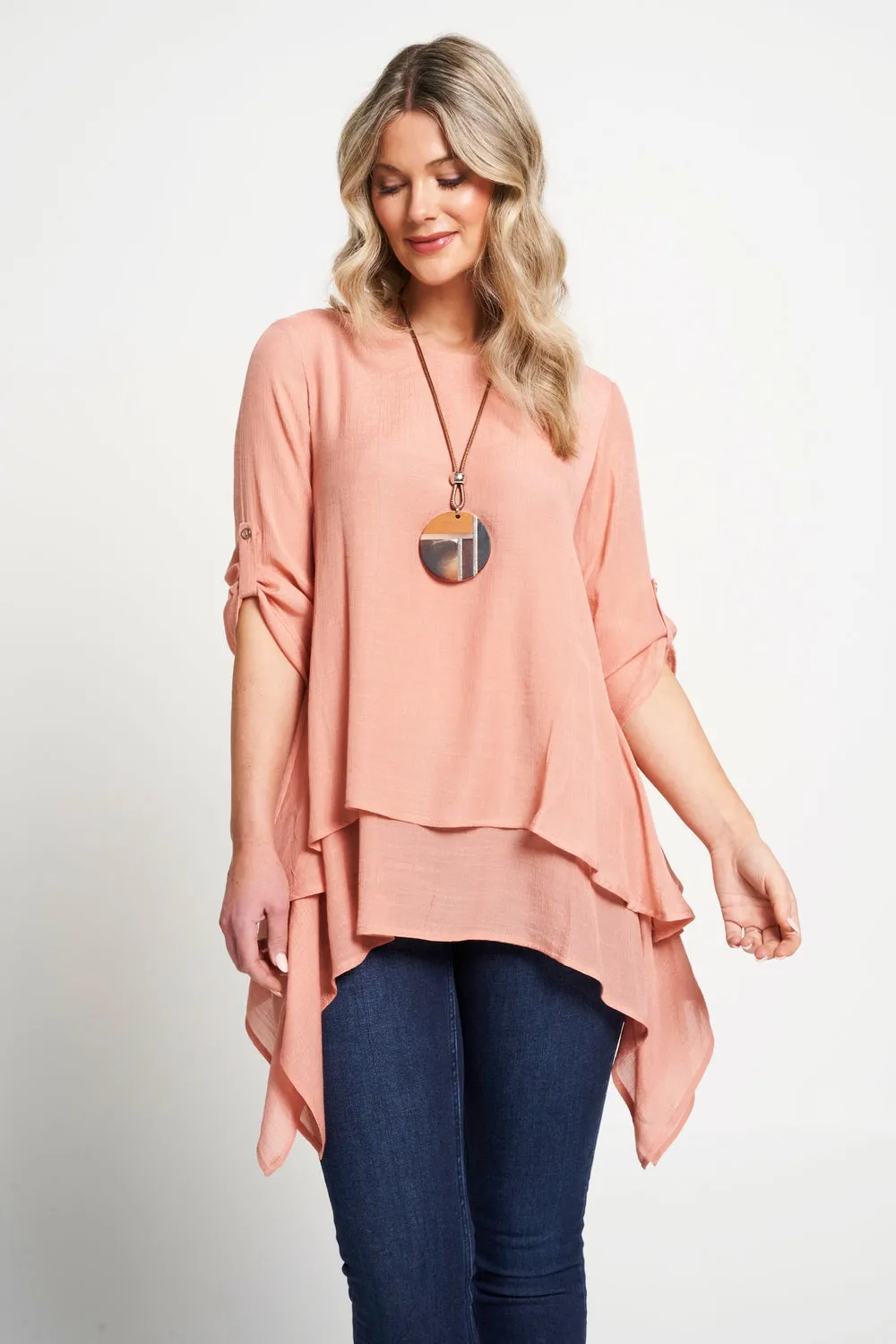 Saloos A-Line Layered Tunic Top with Necklace