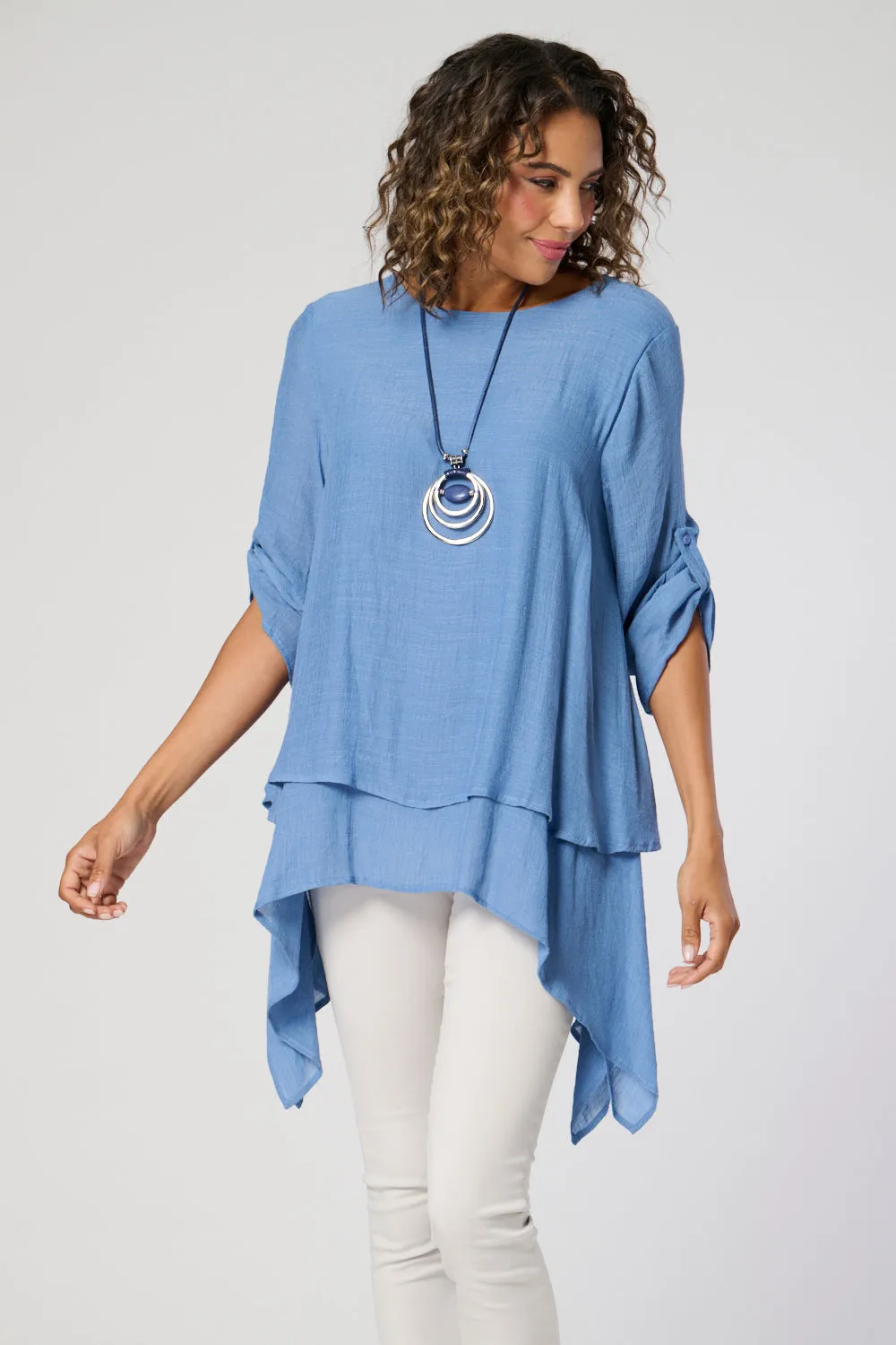 Saloos A-Line Layered Tunic Top with Necklace