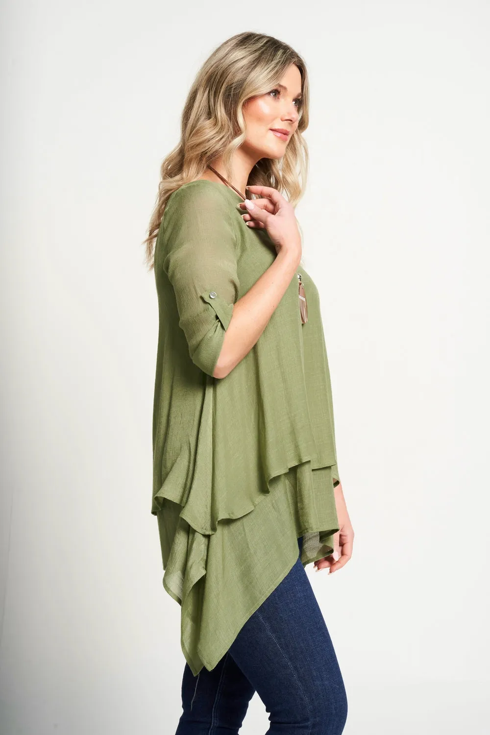 Saloos A-Line Layered Tunic Top with Necklace