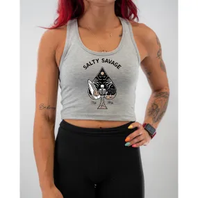 Salty Savage Ladies "Beach Spade" Skeleton Cropped Racerback Tank