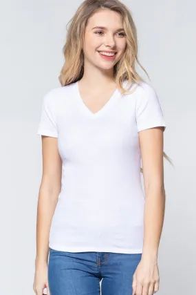 Short Sleeve V-Neck Rib Top