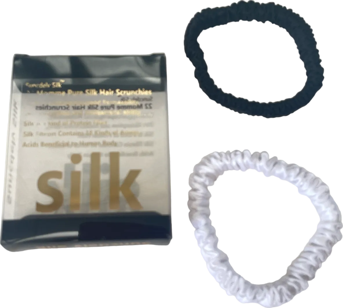 SILK. Set Of 2 Black/white Pure Silk Hair Scrunchies BNIB