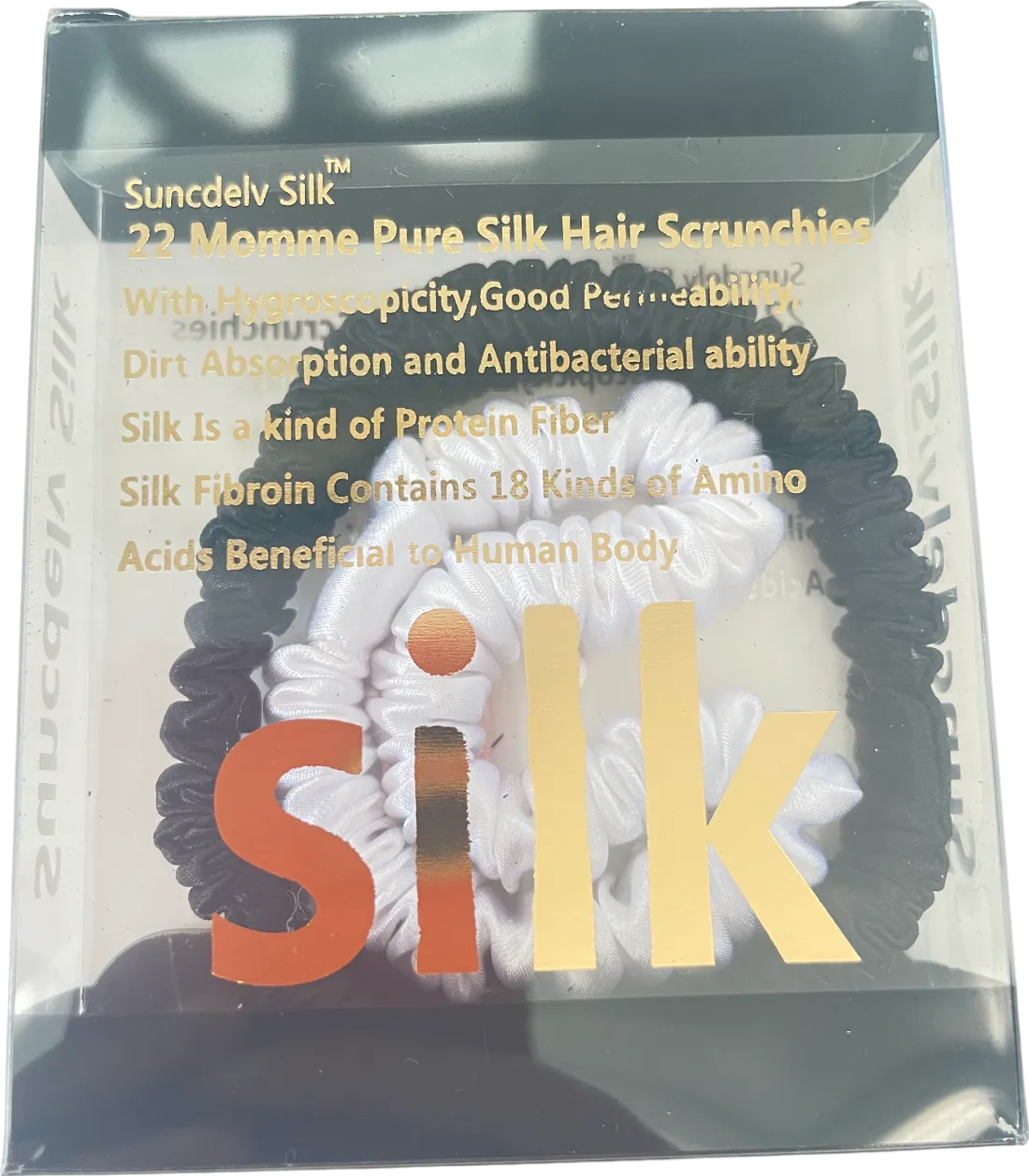 SILK. Set Of 2 Black/white Pure Silk Hair Scrunchies BNIB