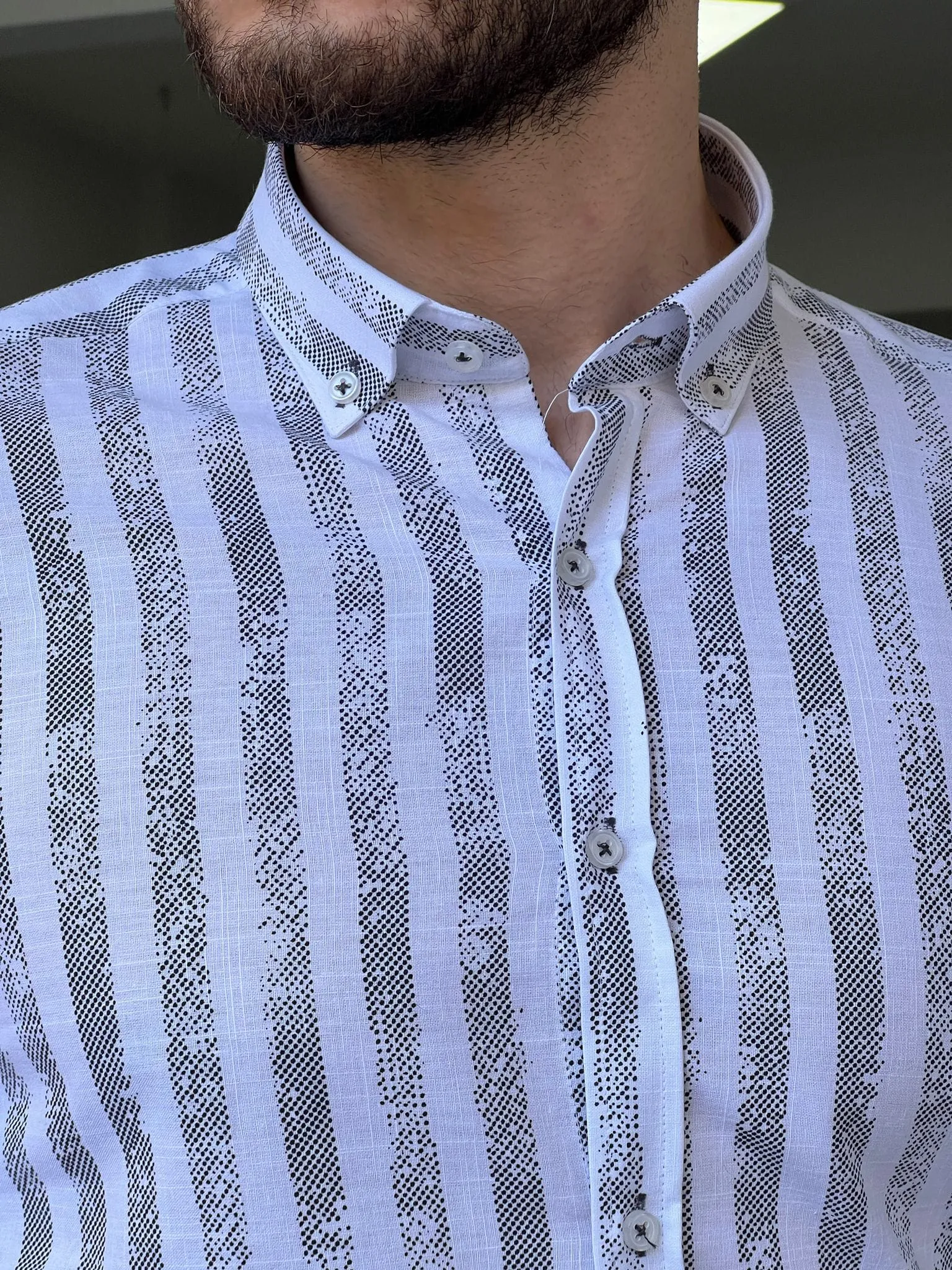 Slim Fit Striped White & Black Cotton Shirt