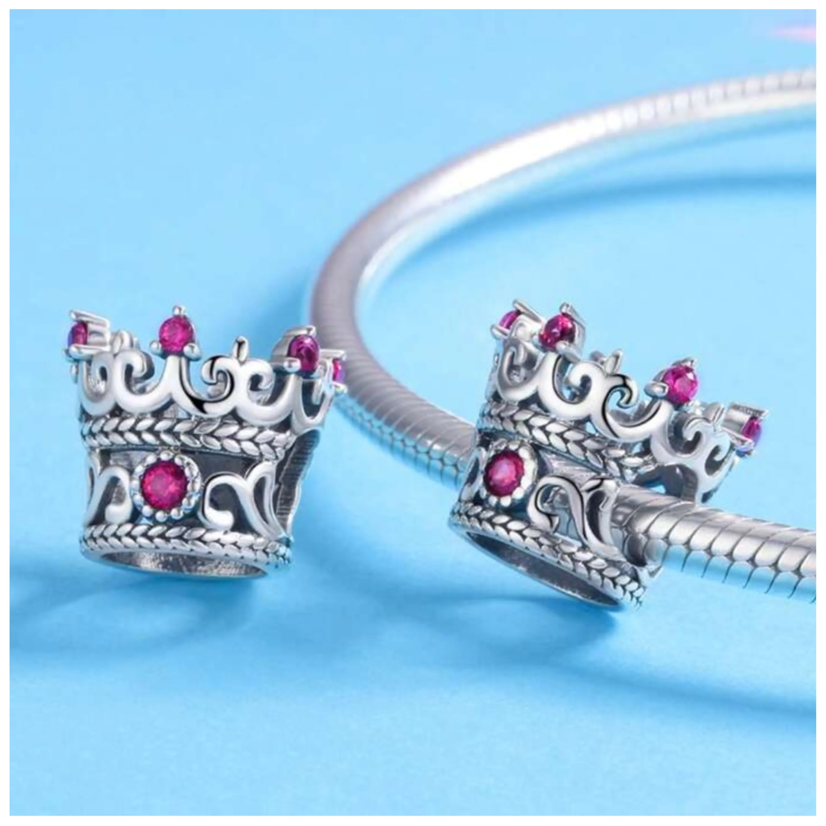 Sterling Silver CZ Crown Charm