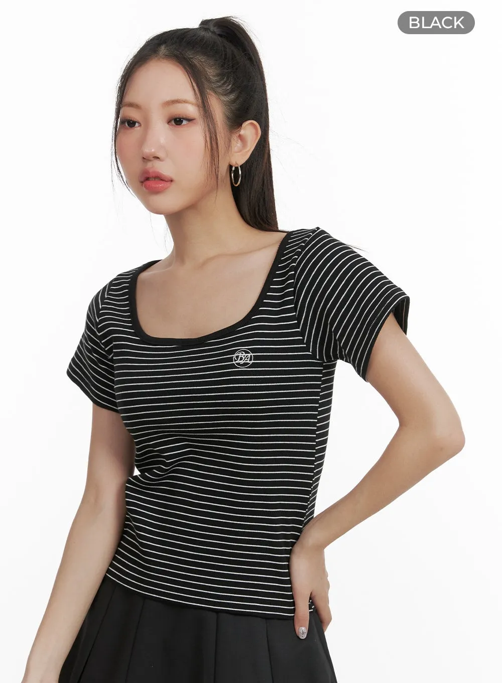 Stripe U-Neck Top OA415