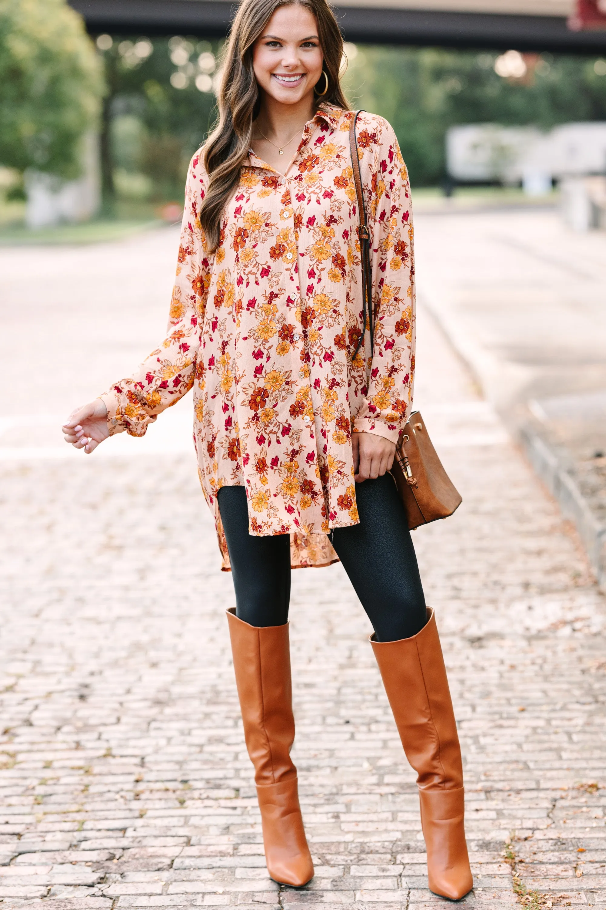 Taking Care Of You Peach Pink Floral Tunic