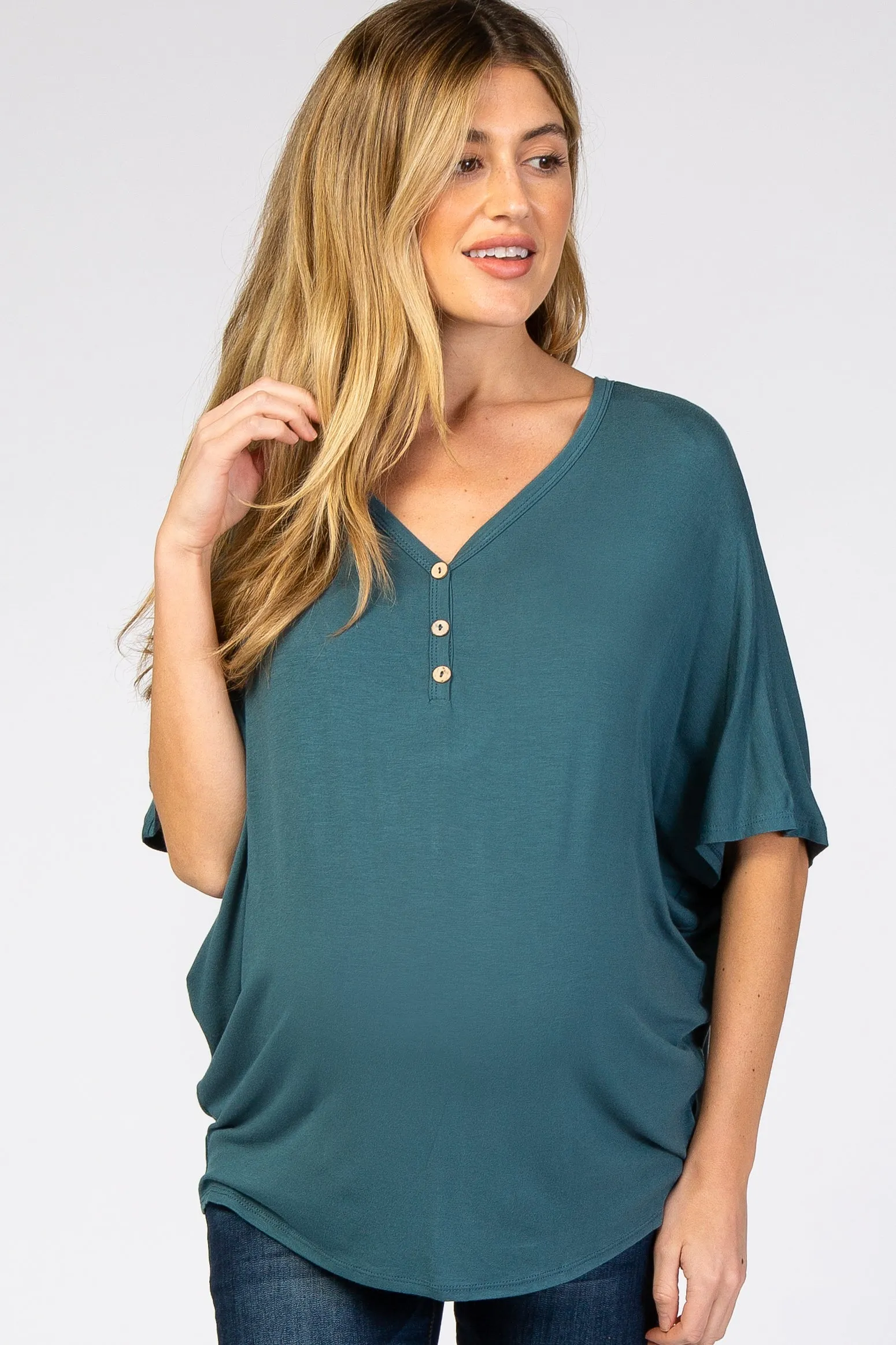 Teal Button Front Maternity Tunic