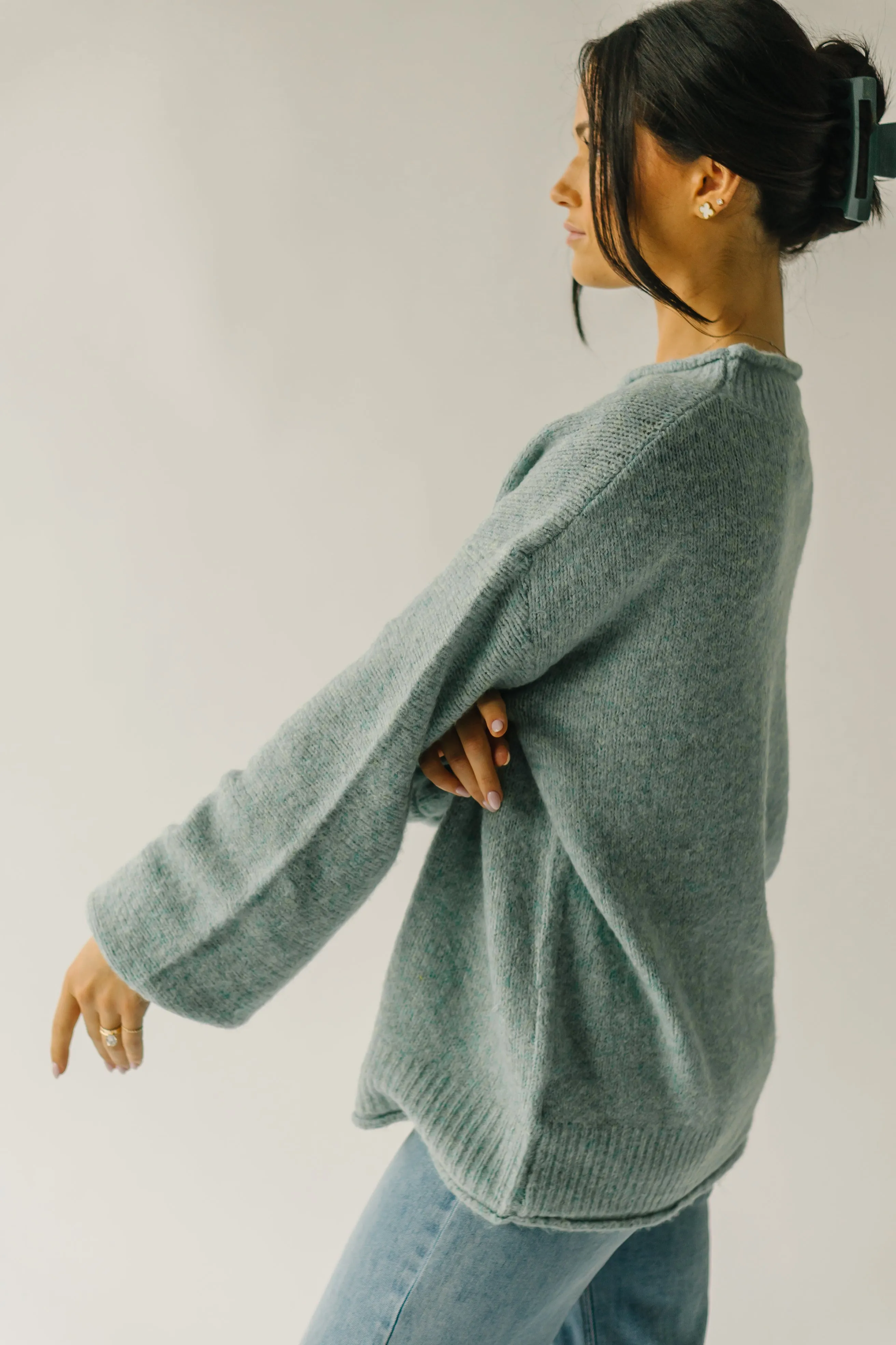 The Massey Rolled Hem Sweater in Jade