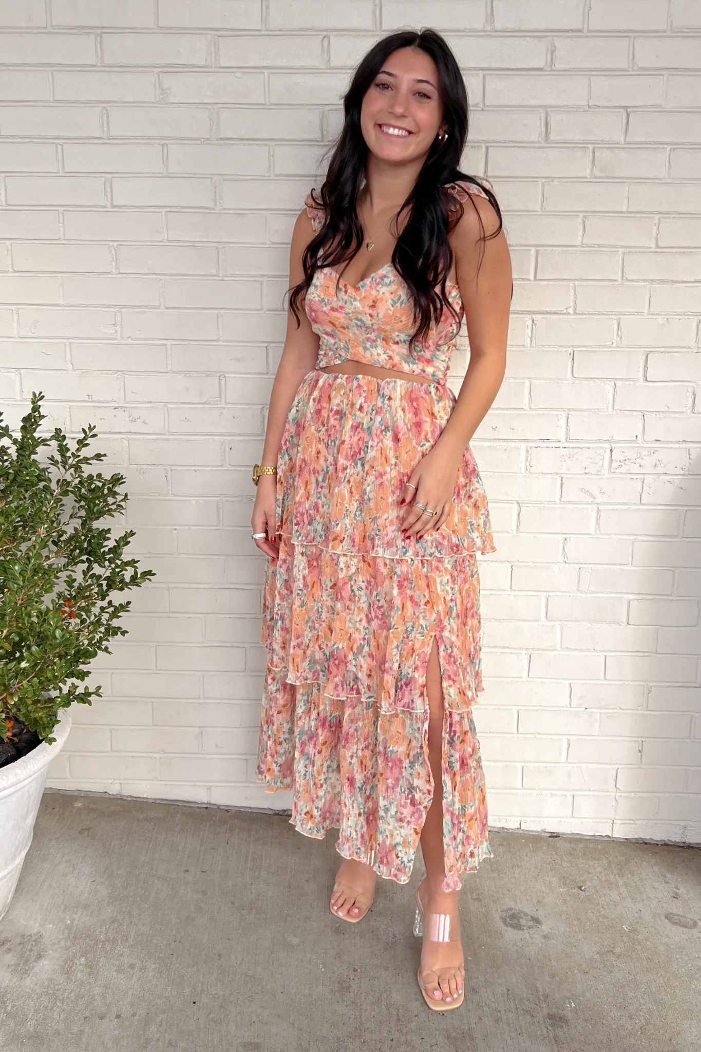 Tiered Plisse Maxi Skirt